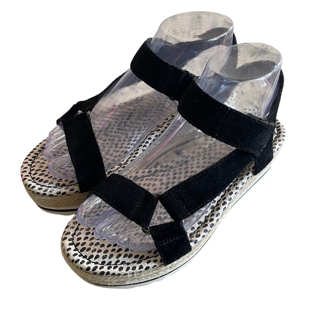 Crown Vintage Platform Sandals Women 6.5 Black Boho Dot Print Espadrille Strappy